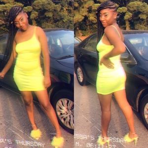 Slime Green off the shoulder dress!